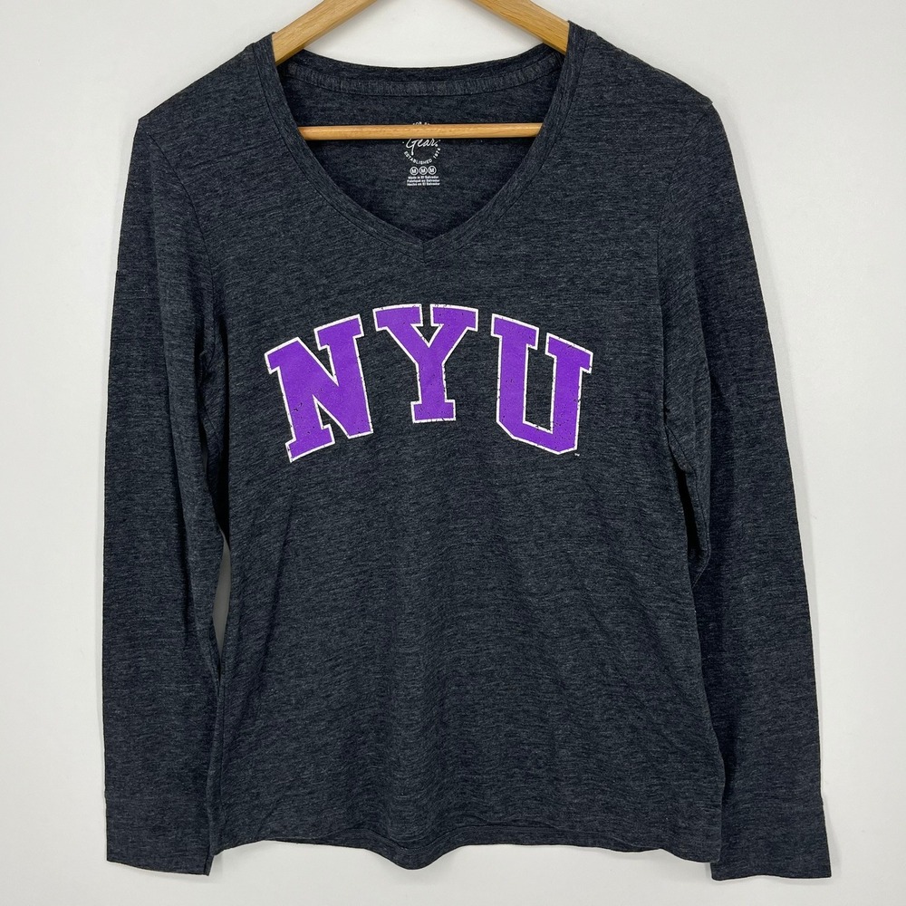 Gear For Sports NYU New York University V-Neck Long Sleeve T-Shirt Grey Size M